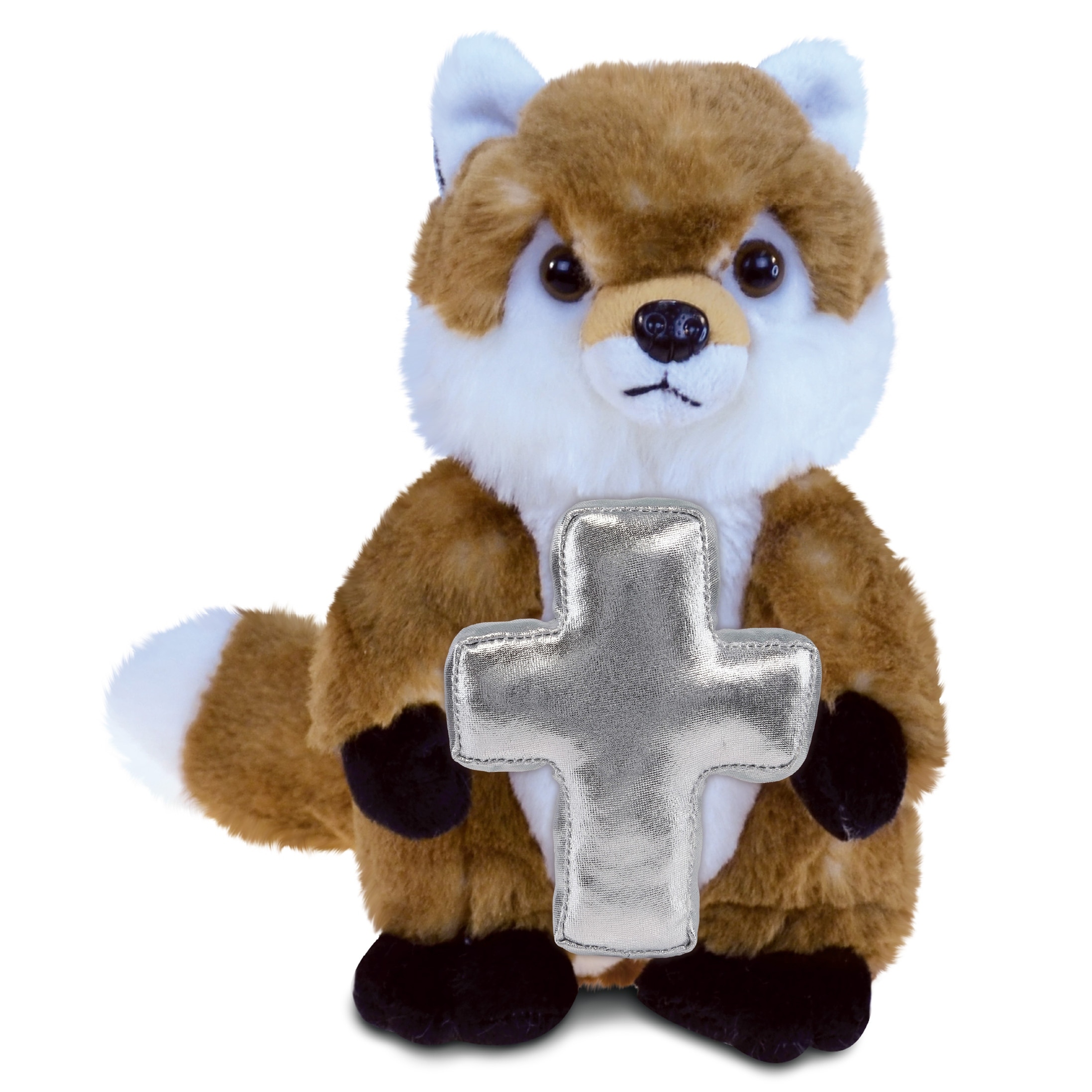 DolliBu Cute Fox Stuffed Animal with Silver Cross Plush Toy