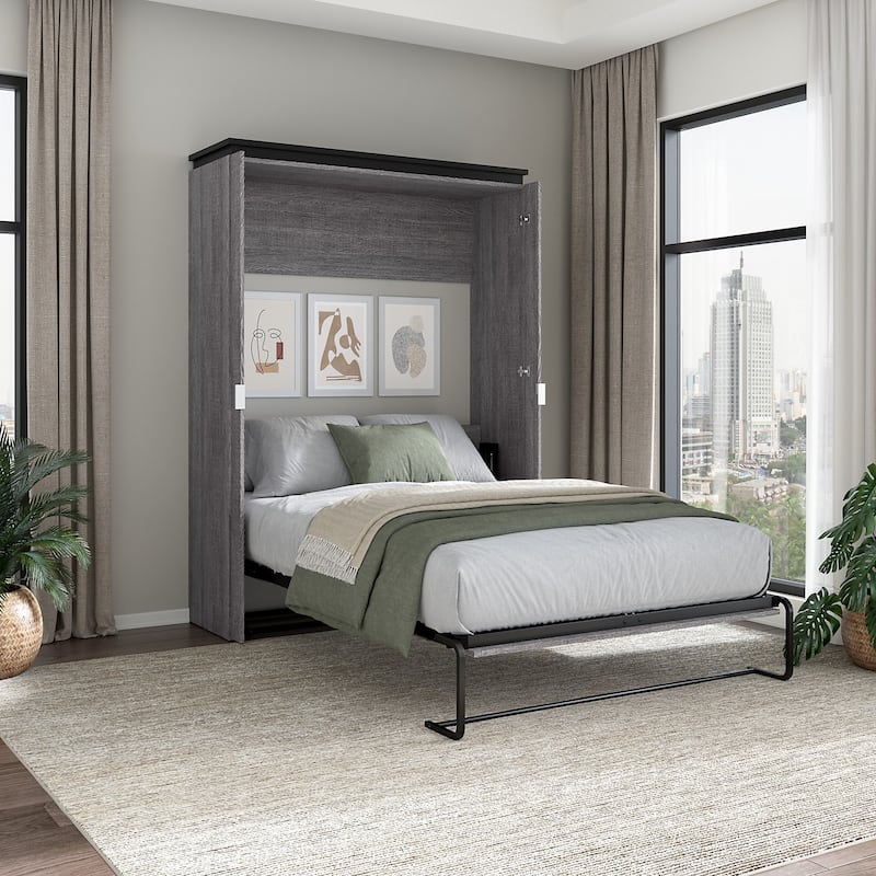 Orion 61W Full Murphy Bed by Bestar - Bark Gray & Graphite