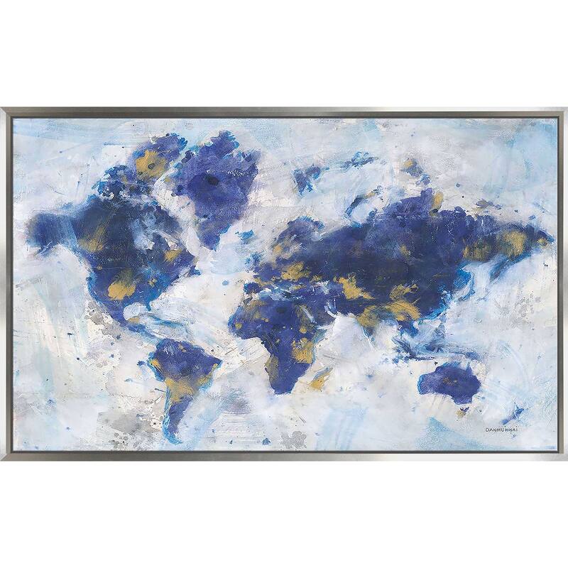 "Indigo World Map" Print on Floating Canvas