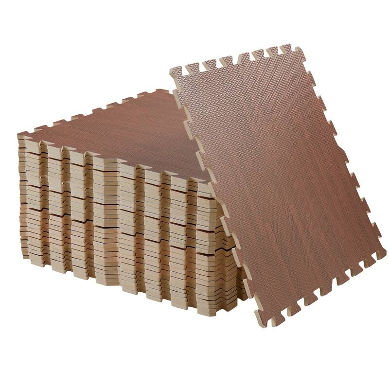 12 Tiles Interlocking Foam Floor Mats Wood Grain