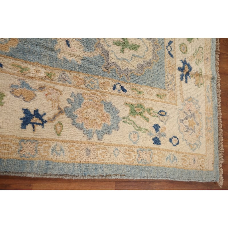Blue Oushak Turkish Area Rug Hand-knotted Wool Carpet - 6'5"x 9'1"