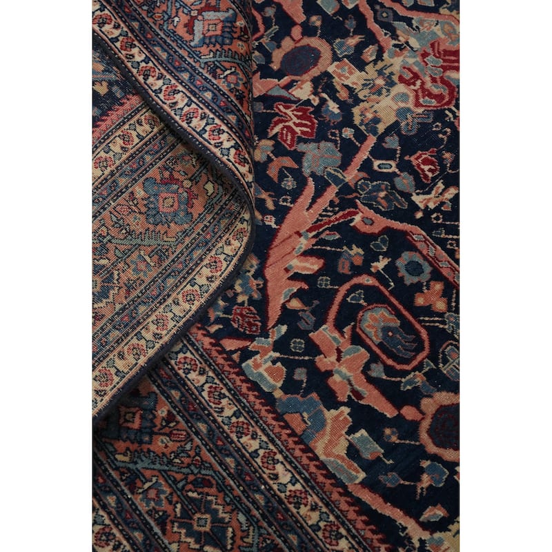 Hand Knotted Oriental 100% Wool Carpet Traditional Floral Navy Blue & Blues Sarouk Area Rug - 6' 5'' X 4' 7''