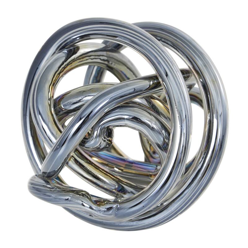 Glass Abstract Handmade Iridescent Knotted Ball Sculpture - Set of 3 Dark Gray, Black or Clear - Roche River Decor