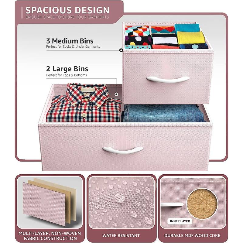 Dresser w/ 5 Drawers Furniture Storage Chest for Home, Bedroom