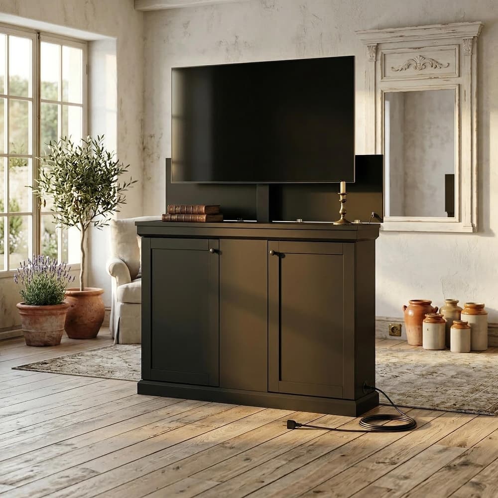 Motorized TV Lift Cabinet for TVs up to 50 Inch, Pop Up TV Lift Console with Remote Control, Hidden TV Cabinet Stand