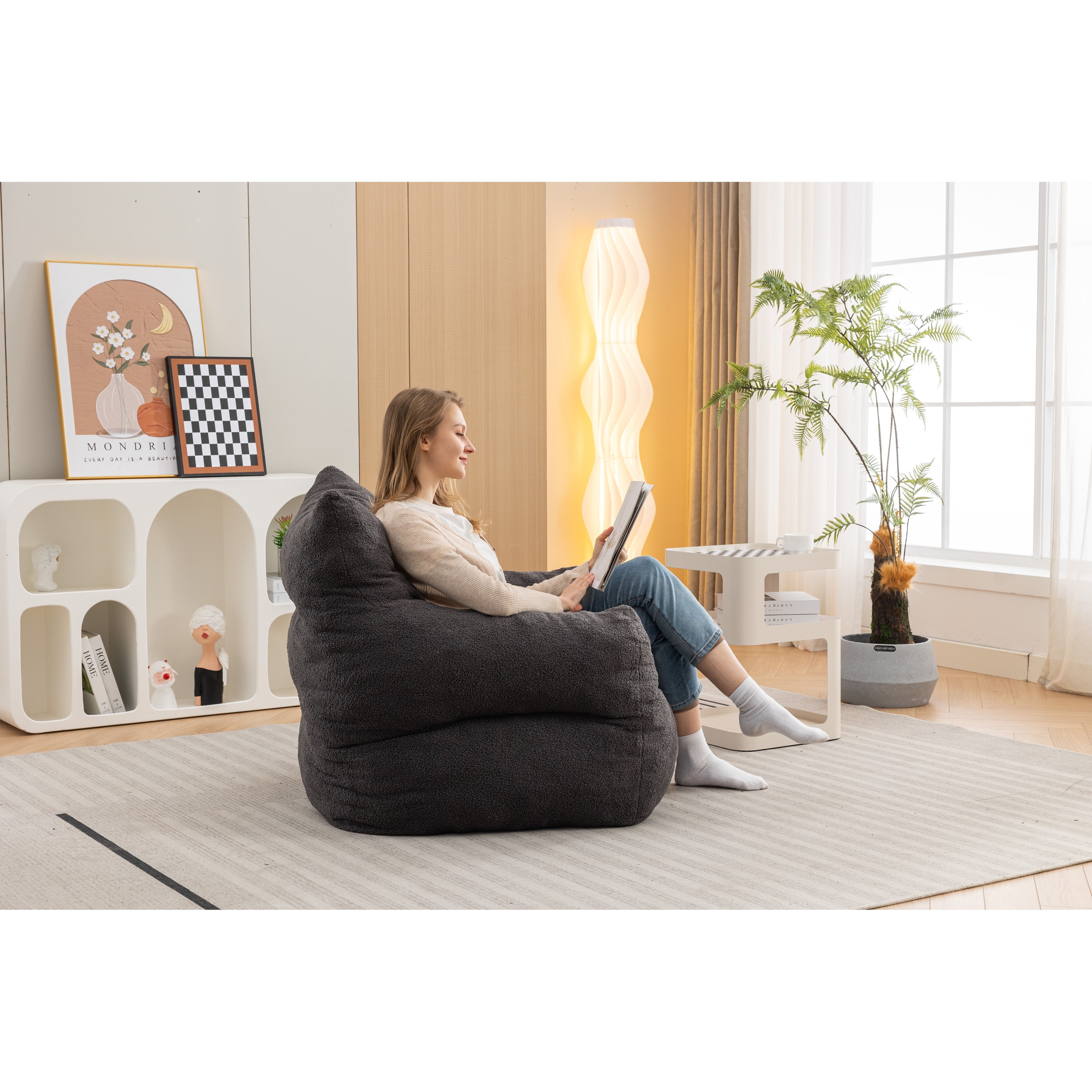 Large Size Teddy Fabric Bean Bag Chair Lazy Sofa Chair Sponge