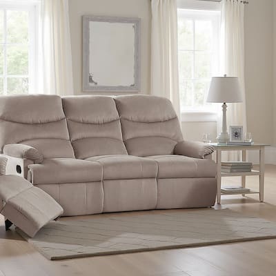 Karry Manual Recliner Sofa, Light Brown Velvet, 73 Inch Solid Wood
