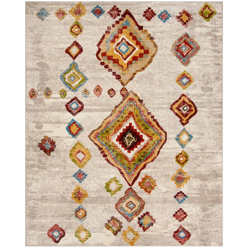 SAFAVIEH Sagamore Saaba Modern Tribal Rug - 6'7" Square - Light Grey/Terracotta