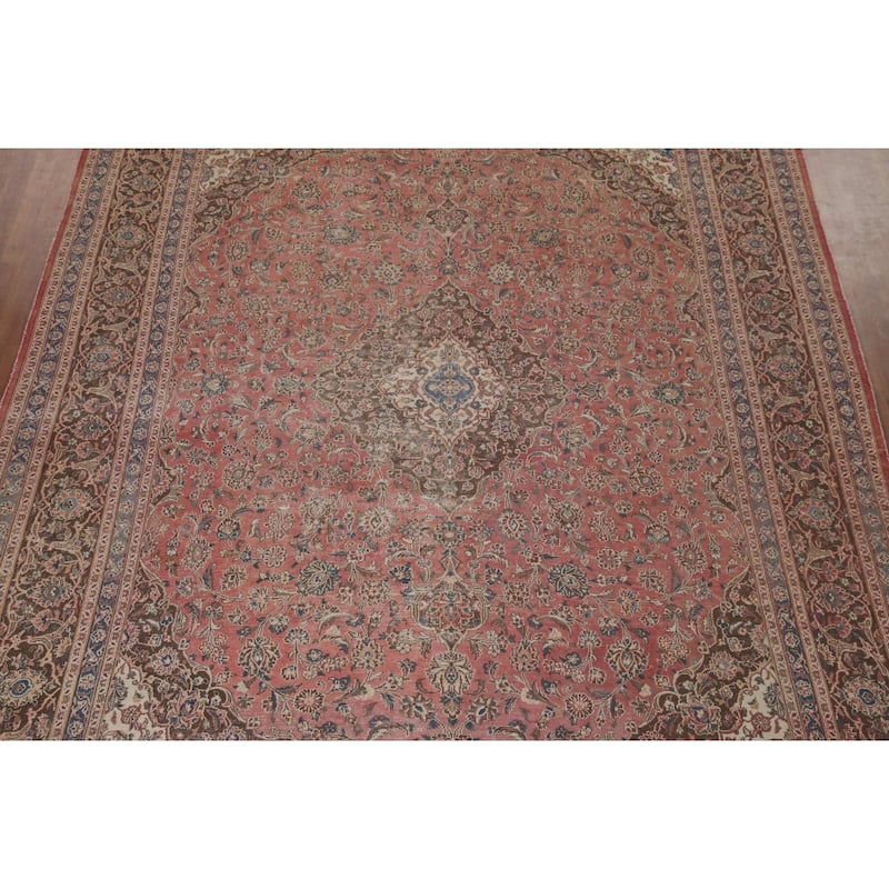 Distressed Mashad Persian Vintage Area Rug Hand-knotted Wool Carpet - 9'9" x 12'7"