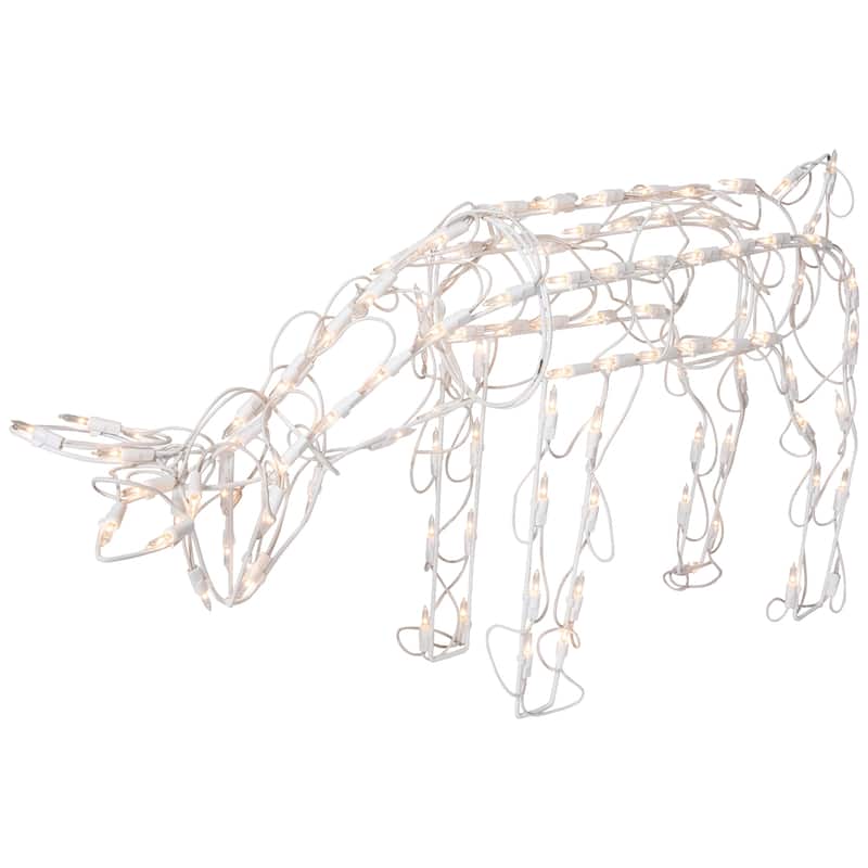 Lighted Feeding Reindeer Outdoor Christmas Decoration - 25" - Clear Lights - White