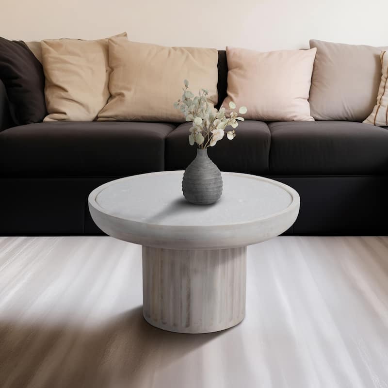 Sagebrook Home 30" Carved Wood Base Marble Top, White - Perfect for an Elegant Household - 30" x 30" x 18" - Wood - 30" x 30" x 18" - White