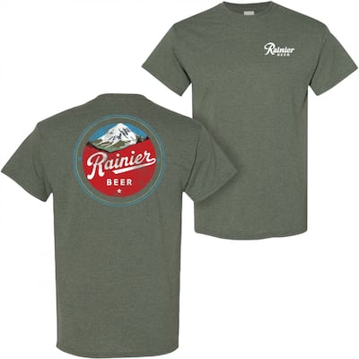 Rainier Beer Distressed Mountain Logo Front And Back TShirt