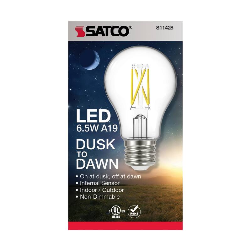 6.5 Watt A19 LED Dusk to Dawn With PhotoCell 2700K Medium base 320 deg. Beam Angle 120 Volt - Clear