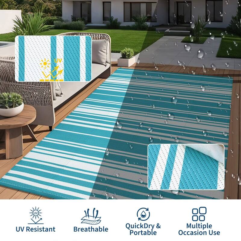 Outdoor Rug Waterproof Mat Outside Rugs for Patio Camping Balcony Modern Strip Plastic Straw Rug