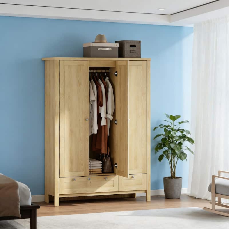 3 Doors Wardrobe Closet Folding and Hanging Areas Armoire