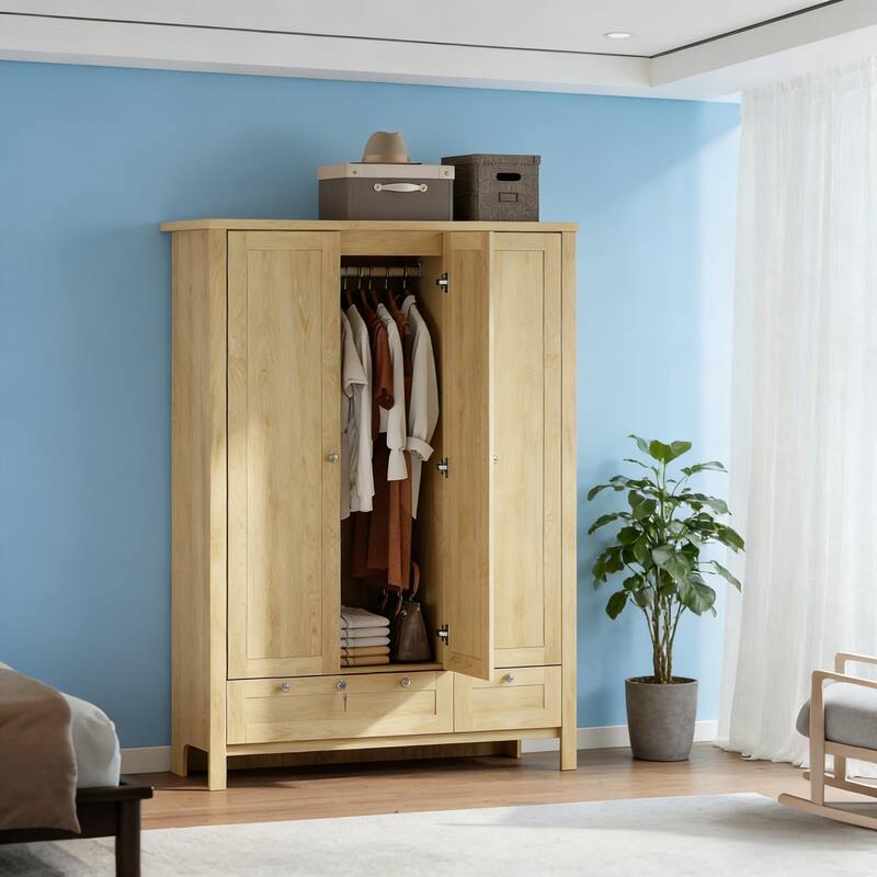Rossetta 3-Door Modern Simple Adaptable Design Wardrobe Closet with Enclosed Shelves and Deep Bottom Drawer