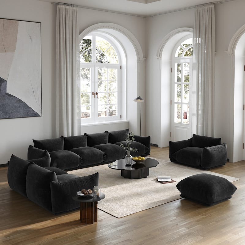 130" U-Shaped Sectional Sofa, Minimalist Chenille Modular Sofas Couches - (4+2+1+5)seats