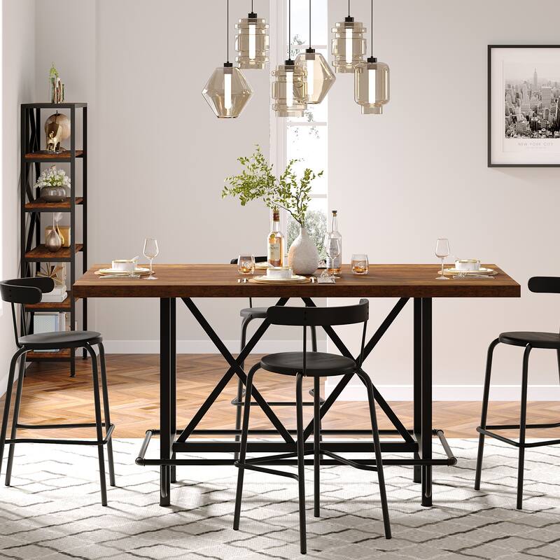 63" Long Wood Dining Table for 4-6 People, Farmhouse Dinner Table with Thick Tabletop, Kitchen Table with Footrest