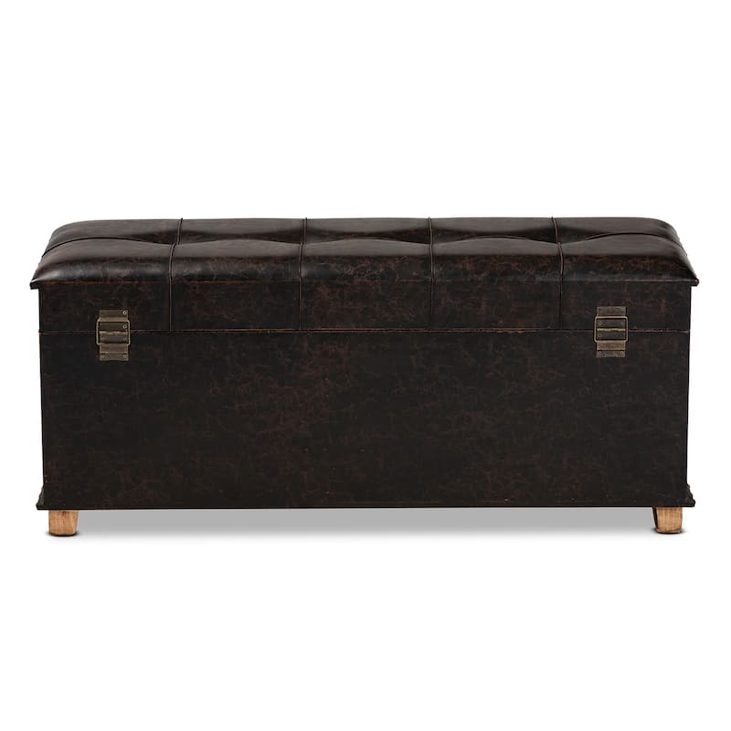 Janna Rustic and Faux Leather Upholstered Wood Storage Ottoman