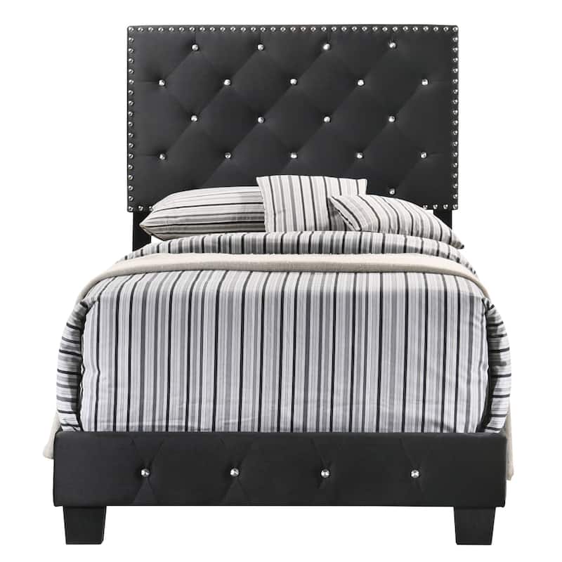 Velvet Upholstered Tufted Panel Twin Bed - 77" - Black