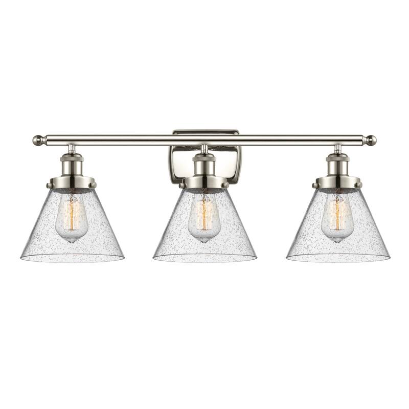 Innovations Lighting 916-3W-13-28 Cone Vanity Cone 3 Light 28" Wide - Polished Nickel / Seedy
