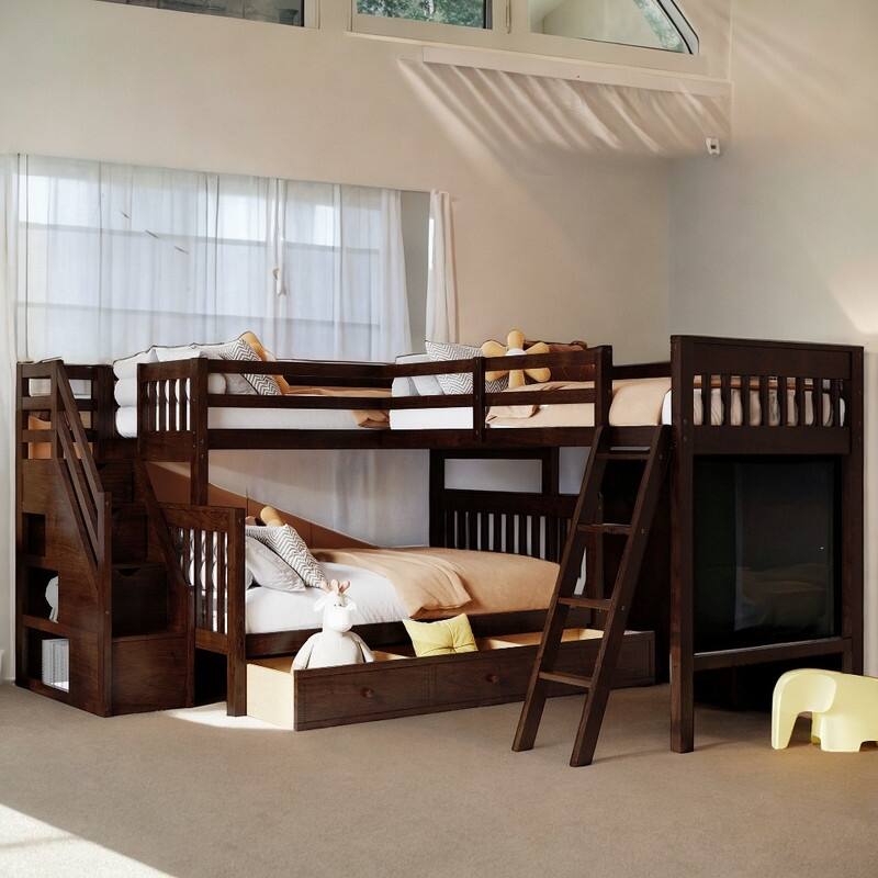 Twin over Full LShaped Bunk Bed With 3 Drawers and Staircase, Espresso Bed Bath & Beyond