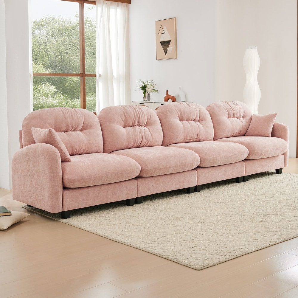 GDFStudio - Arden 4-Seater Modular Chenille Sectional Sofa with Tufted Backrest & 2 Accent Throw Pillows