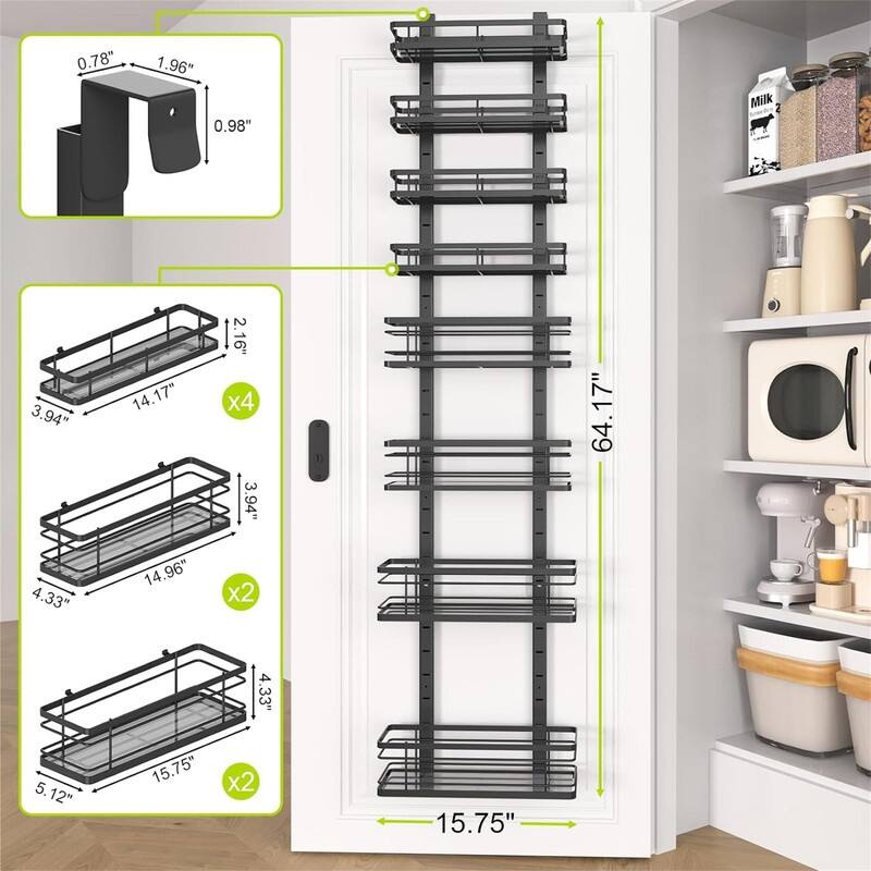 8-Tier Over the Door Pantry Organizer and Storage - 5.1"D x 15.7"W x 64.17"H