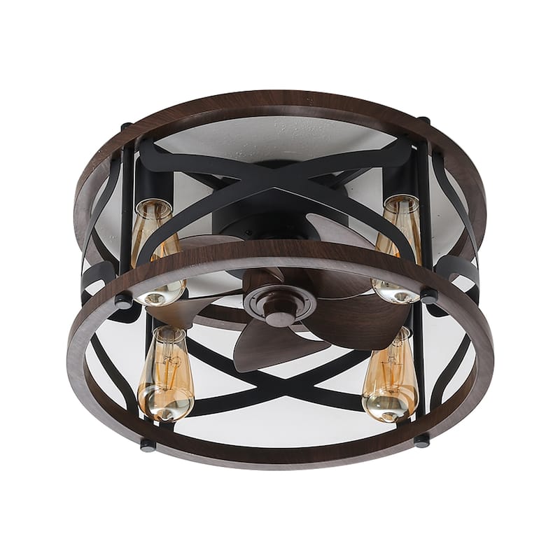 18inch Caged Ceiling Fan with Lights, Remote Control or APP(Bulbs included) - round