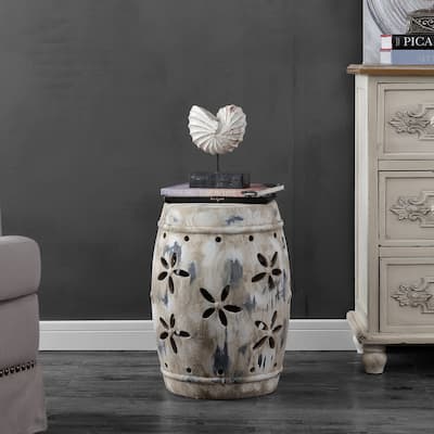 SAFAVIEH Dillie Floral Concrete Indoor/Outdoor Antique Cream Garden Stool