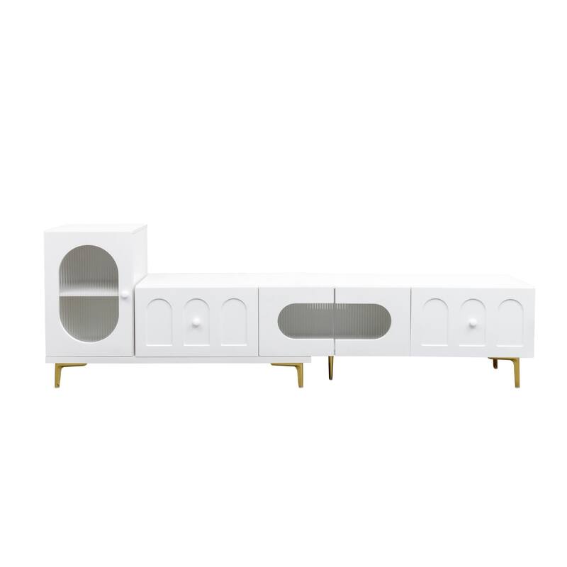Homary Wood Rectangle Extendable TV Stand Media TV Console with Storage Space