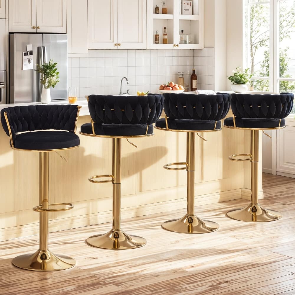 Javlergo Bar Stools Set of 4 Velvet Floral Back 360° Swivel Bar Stools 30.5" to 38.8" Adjustable Height Bar stools