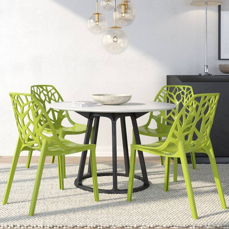 Stackable Dining Chair in Polypropylene (Set of 4) Modern Cut-out Design Backrest Accent Side Chair - Solid Green