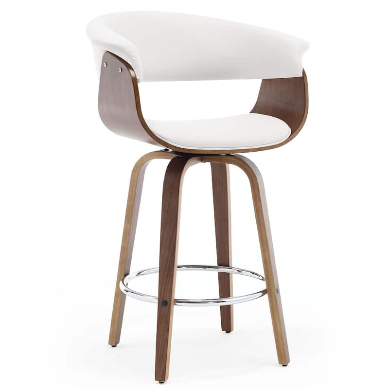 26"/29" Faux Leather Swivel Bar Stools, Wood Counter Stool - Pure White - Counter Height