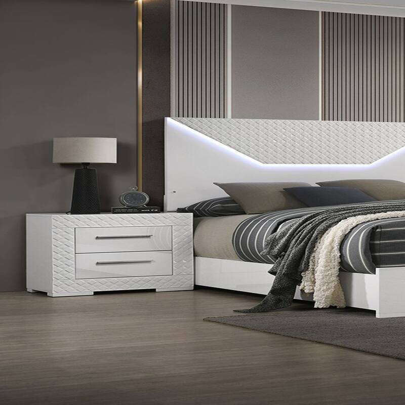 White 1pc Nightstand Metal Side Glide 2-Drawers Bedside Table