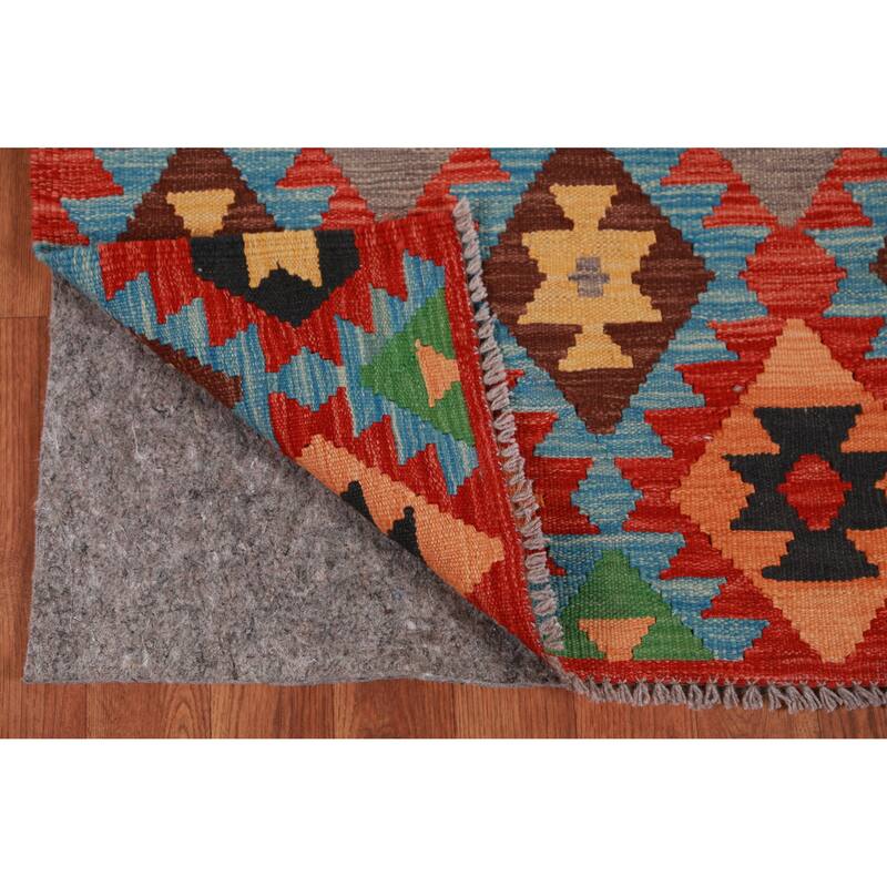 Hand Woven Oriental 100% Wool Carpet Southwestern All-Over Multi-Colored Kilim Runner Rug - 13' 0'' X 2' 7''