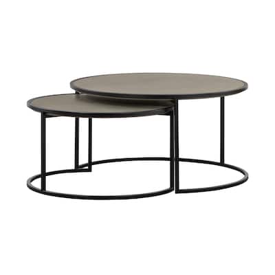 HomeRoots Set of Two 32" Gray And Black Concrete And Metal Round Nested Coffee Tables - 32