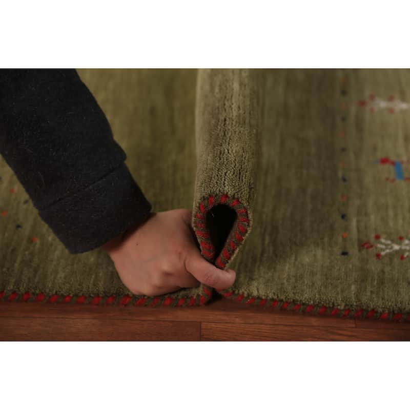 Green Gabbeh Oriental Runner Rug Hand-Knotted Wool Carpet - 2'8" x 10'1"