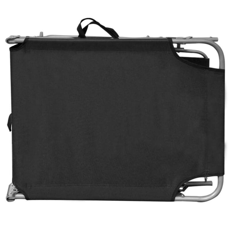 Keli Outdoor Folding Chaise Lounger, Canopy, Black Polyester, 74 Inch