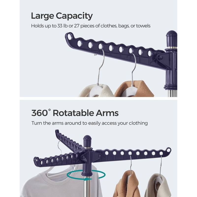 Stainless Steel Foldable Clothes Drying Rack with 360° Rotatable Arms Large Capacity and Space-Saving Design