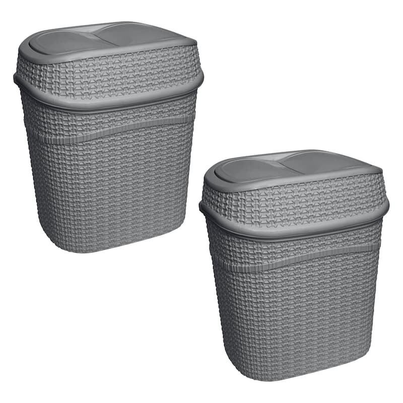 Bath Bliss 2 Pack 9.5 Liter Sailor Knot Swing Top Waste Bin - Grey - 11.22" x 8.27" x 12.6"