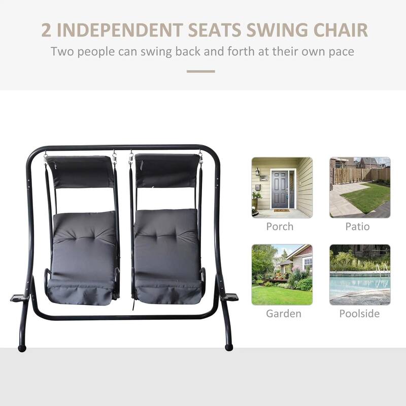 Cozy 2-Seater Outdoor Swing Chair with Cup Holder and Removable Canopy