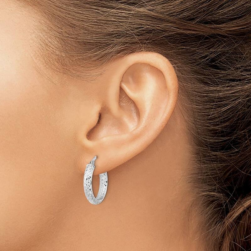 Curata 14k White Gold Polished and Sparkle Cut Inside And Out Fancy Hoop Earrings 20.79x19mm