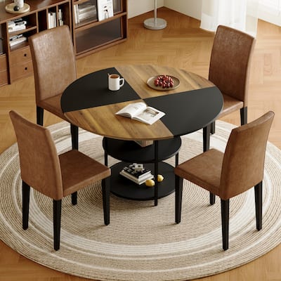 5-Piece Round Dining Table Set for 4, 47 Inch Small Round Dining Table with 4 Upholstered Chairs for Dining Room, Kitchen