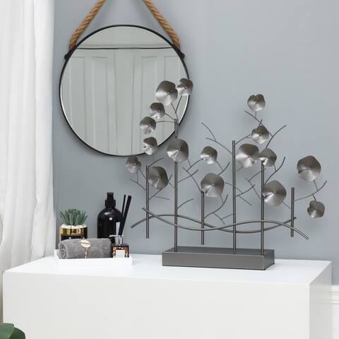 Metallic Grey Metal Floral Decor for Tabletop and Centerpiece - 19.88" H x 22.05" W x 4.92" W