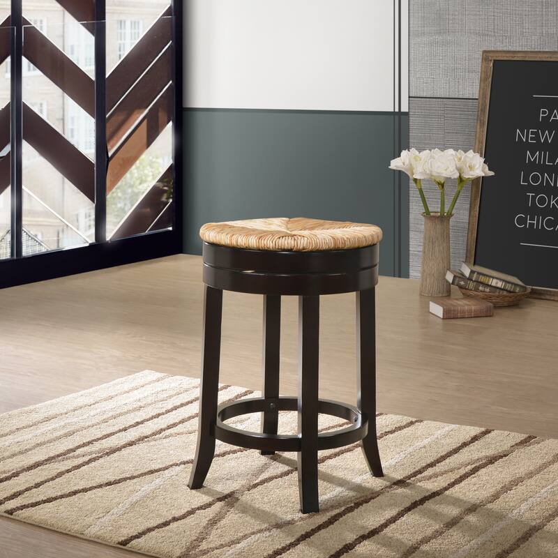 The Curated Nomad Aragon Rush Seat Swivel 24-inch Counter Stool - Espresso