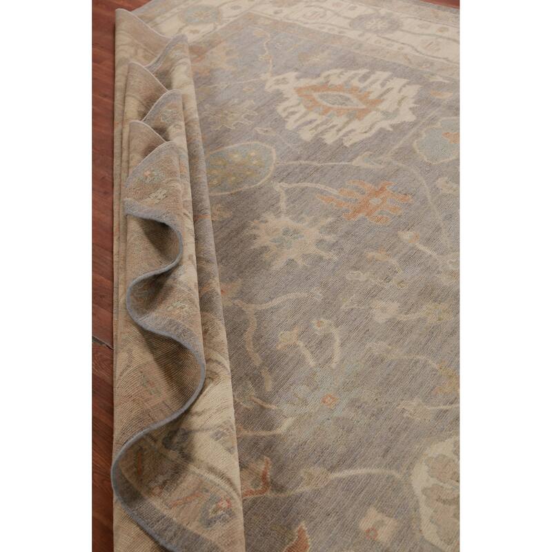 Hand Knotted Oriental 100% Wool Carpet Transitional All-Over Greys & Charcoal Oushak Area Rug - 11' 11'' X 9' 0''