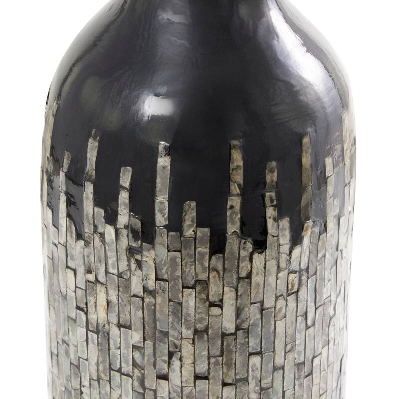 Black Capiz Shell Handmade Decorative Vase with Gray Ombre Design - 8"W, 27"H