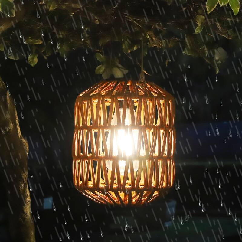 Rossetta 2-Pack Outdoor Rattan Metal Frame Hanging Decorative Solar Lanterns - Brown