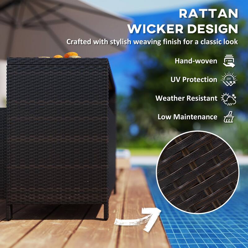 Brown-Teak PE Rattan Outdoor Storage Cabinet with Acacia Wood Top and Shelf - 35.4" W x 20.9" D x 33.9" H